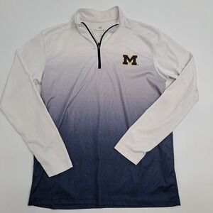 Colosseum Michigan Wolverines Quarter Zip Men M Polyester White Navy Ombre Logo